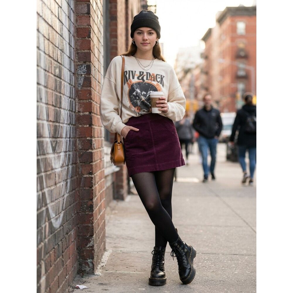 Loft Petite size OP Corduroy Mini Skirt in Burgundy textured fabric Size 0